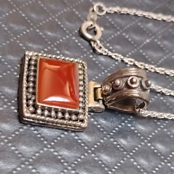 Sterling Silver Carnelian Pendant Necklace - Picture 3 of 3
